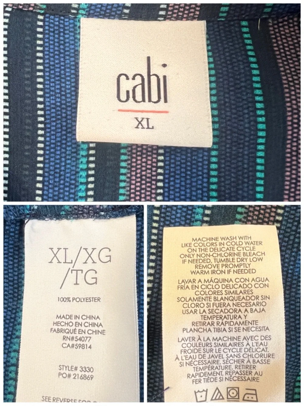CABI Women’s Size XL Blue Striped Alex Semi-Sheer Long Sleeve Button Down Shirt
